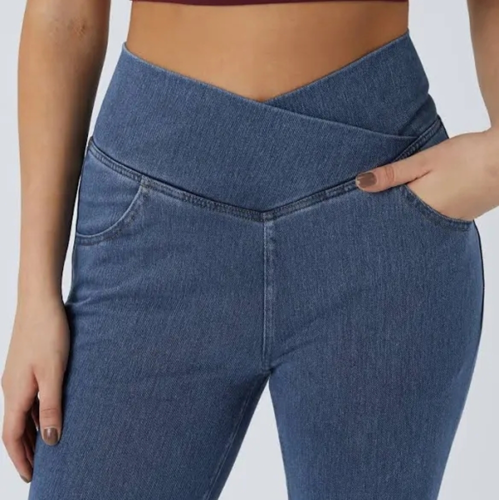 Halara Flex High Waisted Crossover Pocket Super Flare Pull-on Jeans